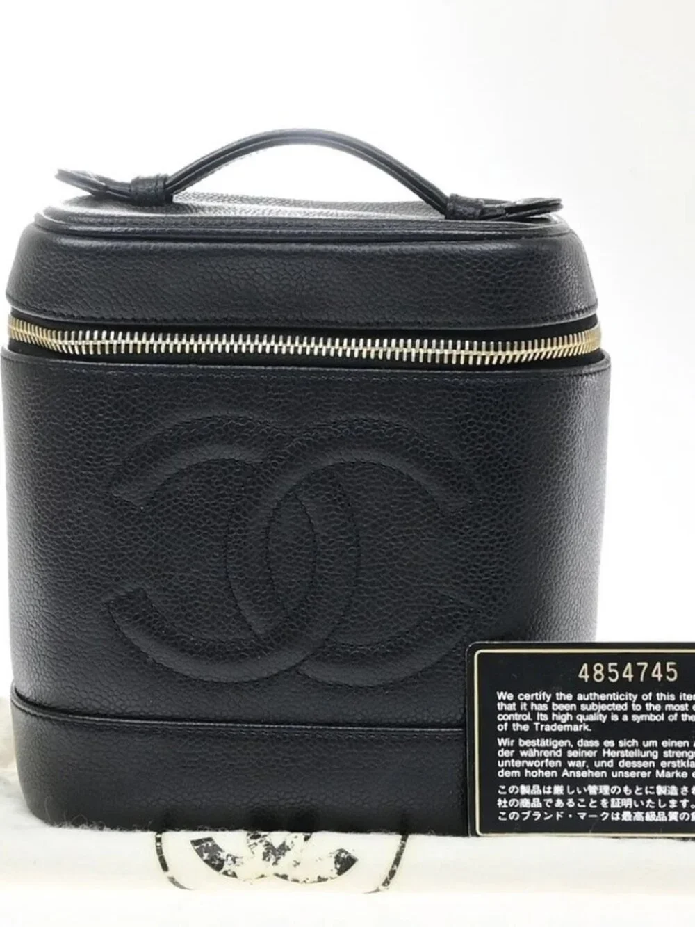 CHANEL Vanity Cosmetic Hand Bag Grained Calfskin Leather Black Vintage